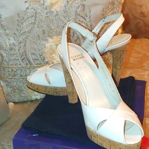 STUART WEITZMAN WHITE PATENT LEATHER SANDAL HEELS